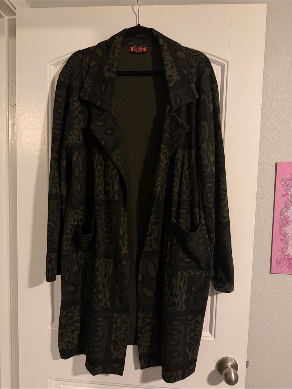 Dark Olive Patterned Open Blazer Cardigan by Isle